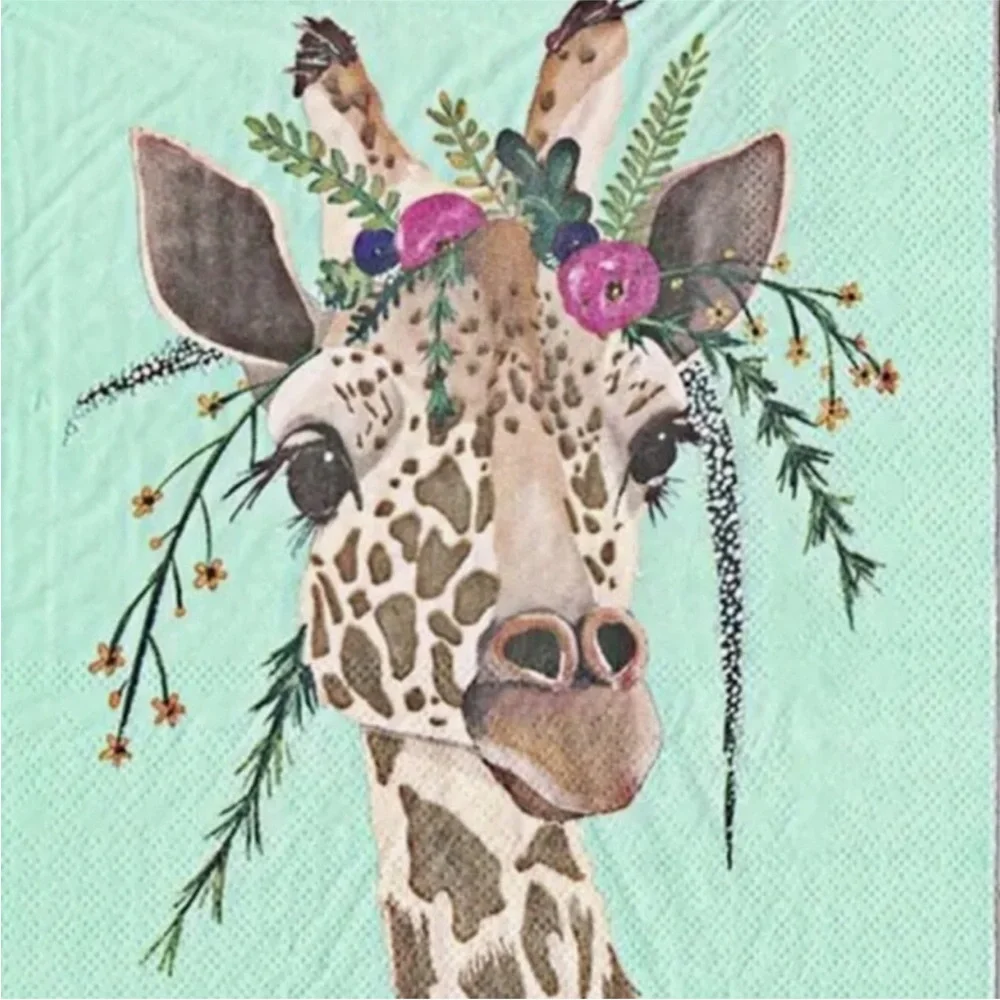 Two (2) Individual Claire Giraffe Cocktail Beverage Size Napkins